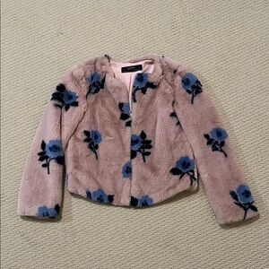 Zara | Baby Pink Floral Faux Fur Jacket